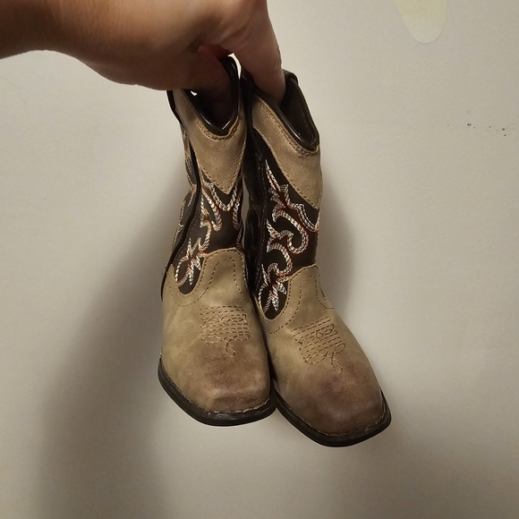 Kids Roper Beige and Black Western Boots - Picture 2 of 3